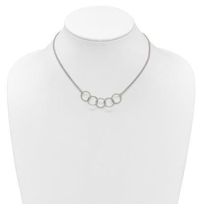 Sterling Silver Polished Textured Double Strand Interlinking Circles 16 inch Necklace