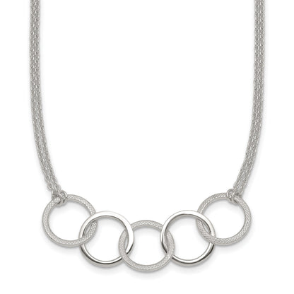 Sterling Silver Polished Textured Double Strand Interlinking Circles 16 inch Necklace