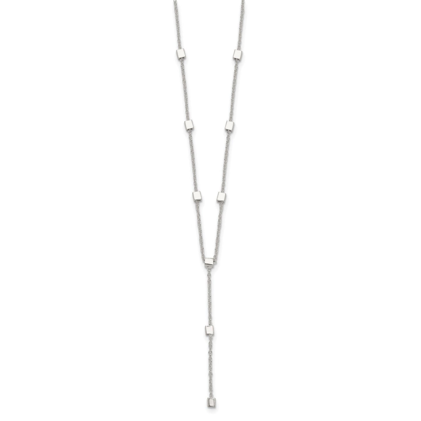 Sterling Silver Polished Cube Bead 16 inch Lariat Necklace