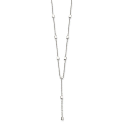 Sterling Silver Polished Cube Bead 16 inch Lariat Necklace