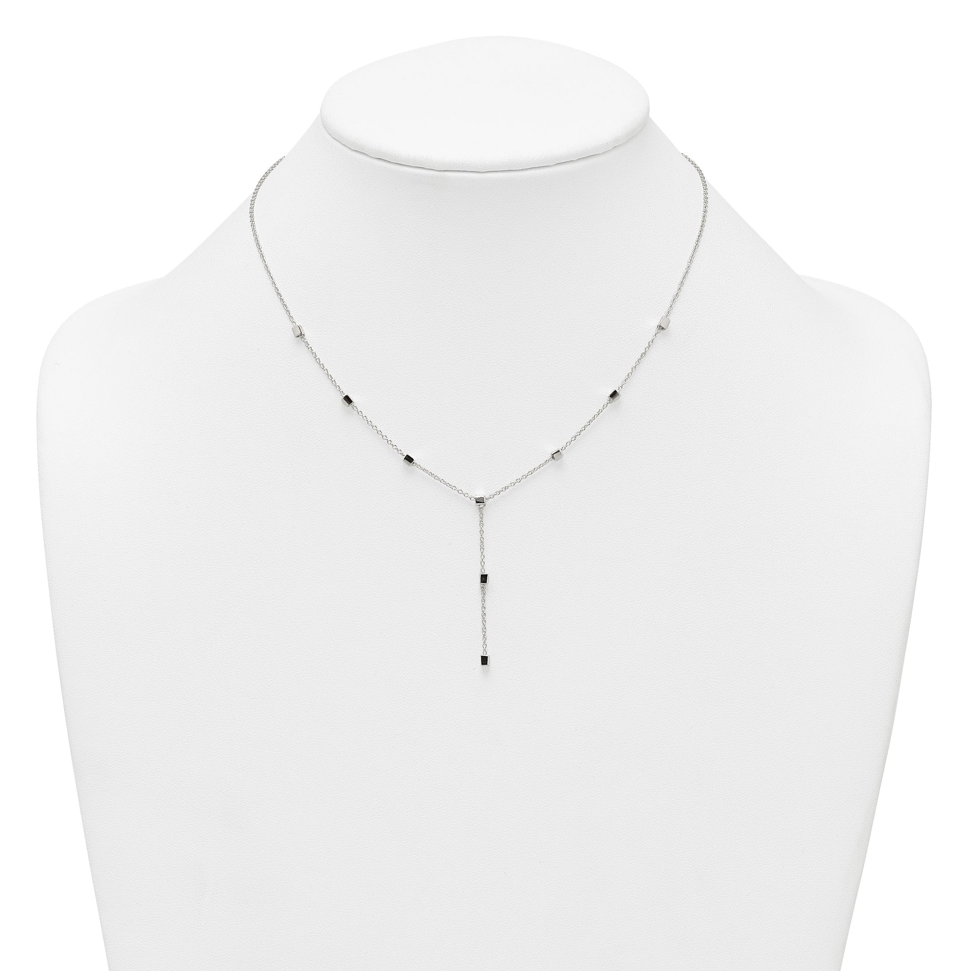 Sterling Silver Polished Cube Bead 16 inch Lariat Necklace