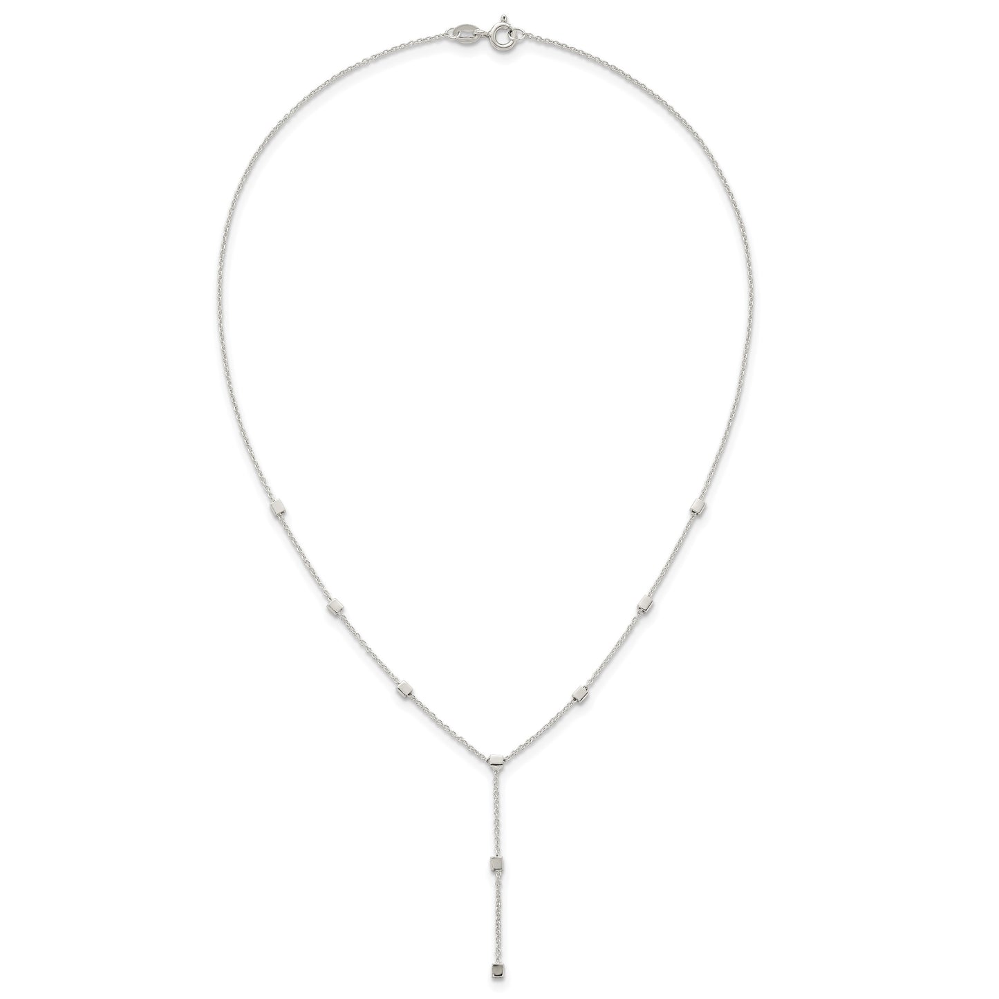 Sterling Silver Polished Cube Bead 16 inch Lariat Necklace