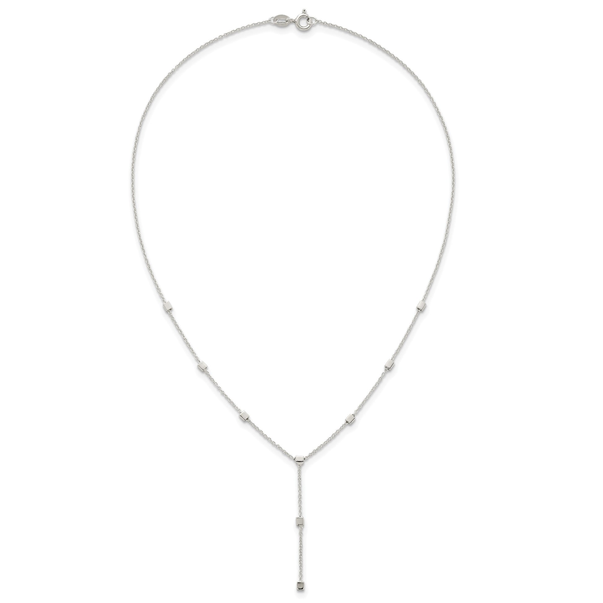 Sterling Silver Polished Cube Bead 16 inch Lariat Necklace