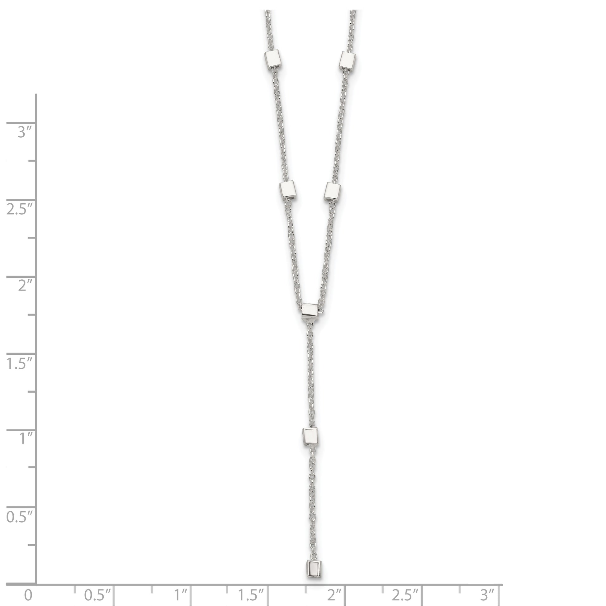 Sterling Silver Polished Cube Bead 16 inch Lariat Necklace