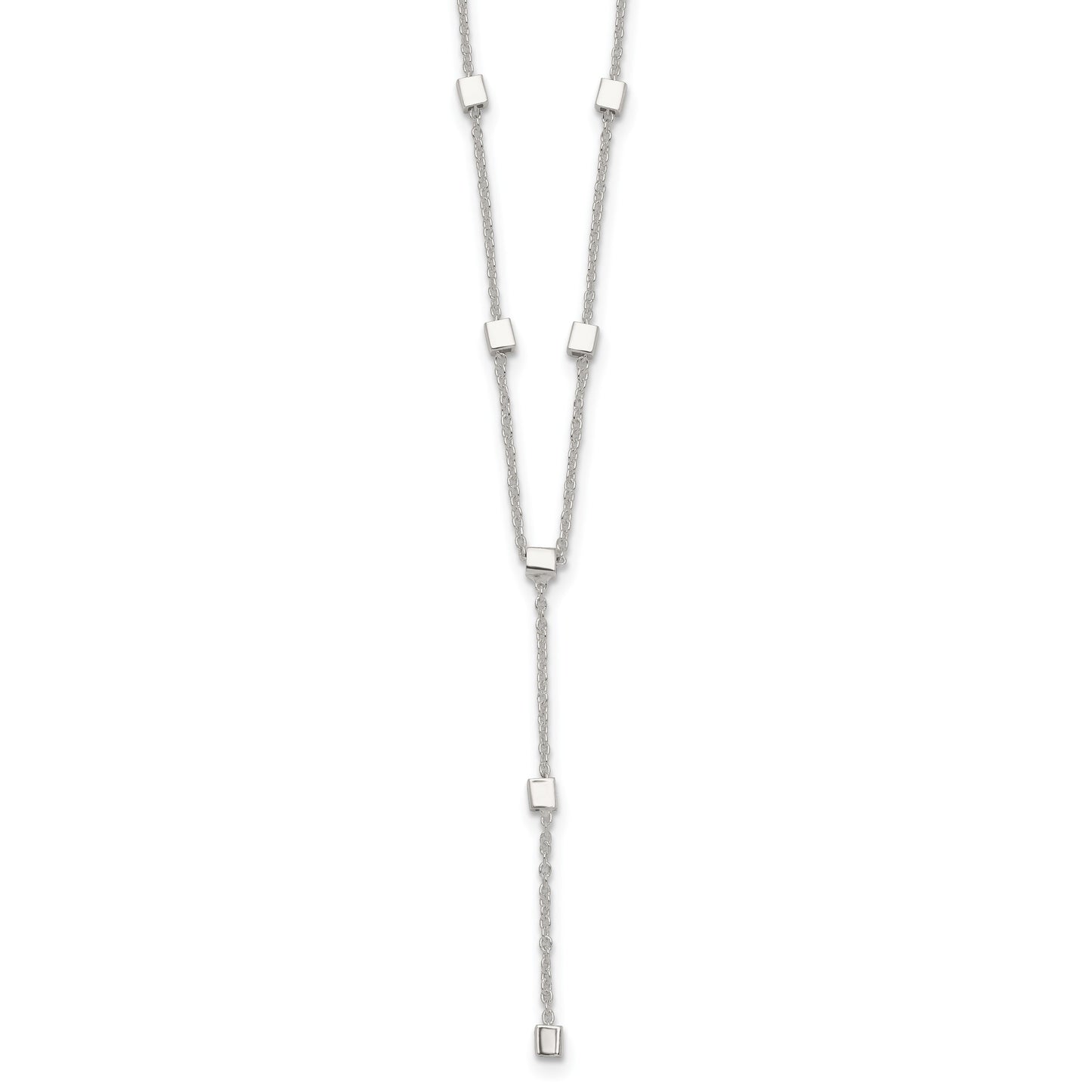 Sterling Silver Polished Cube Bead 16 inch Lariat Necklace