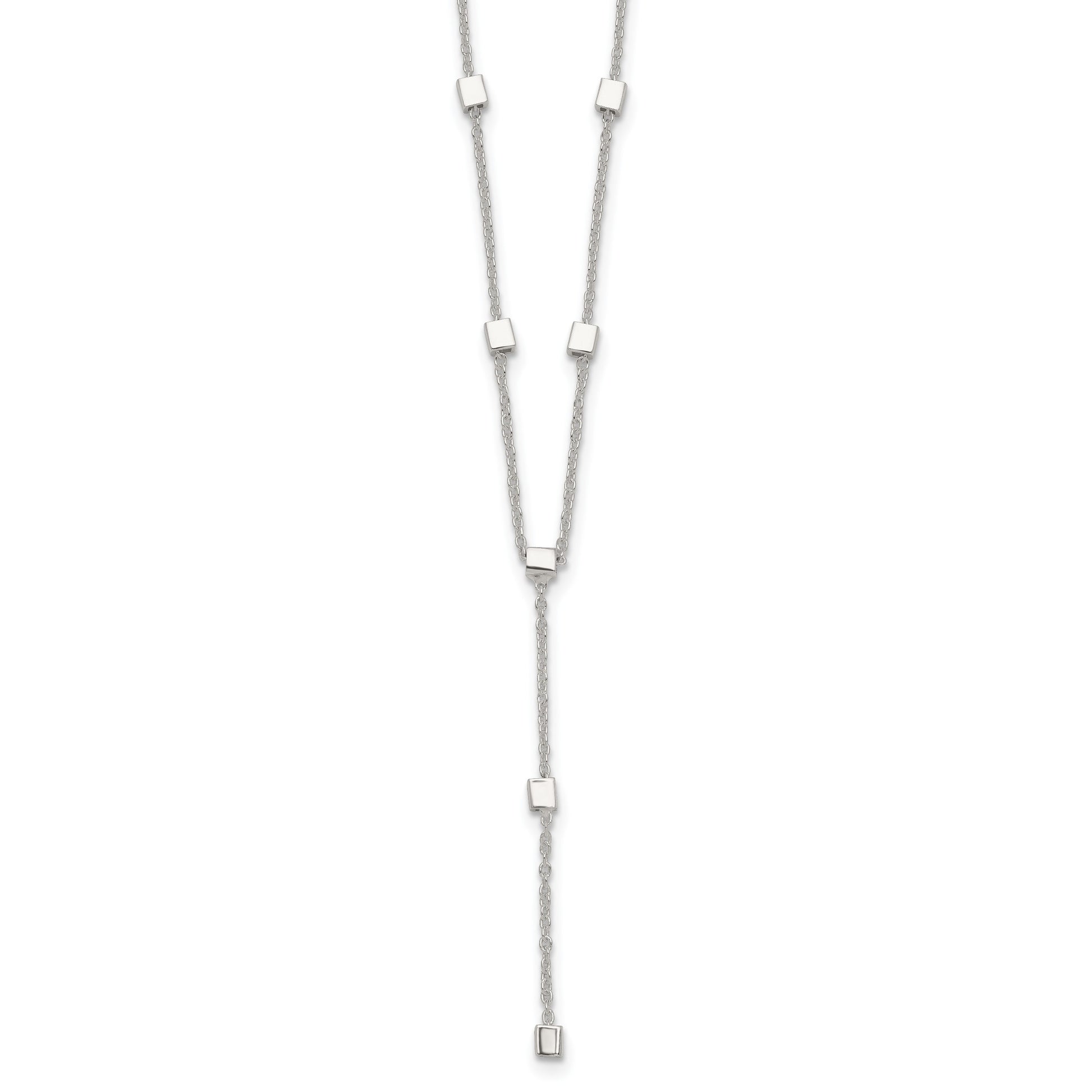 Sterling Silver Polished Cube Bead 16 inch Lariat Necklace