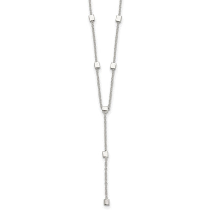Sterling Silver Polished Cube Bead 16 inch Lariat Necklace