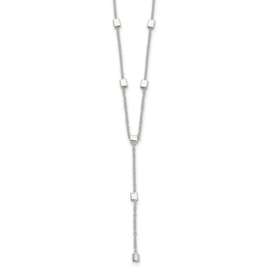 Sterling Silver Polished Cube Bead 16 inch Lariat Necklace