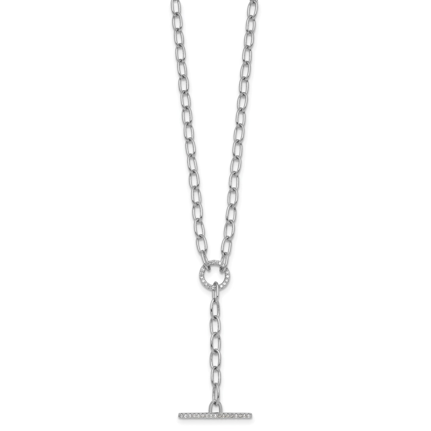 Sterling Silver Rhodium-plated Polished CZ Paperclip Lariat 17 Inch Necklace