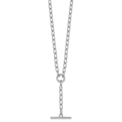 Sterling Silver Rhodium-plated Polished CZ Paperclip Lariat 17 Inch Necklace