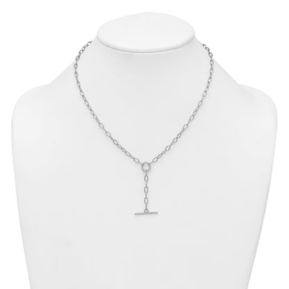 Sterling Silver Rhodium-plated Polished CZ Paperclip Lariat 17 Inch Necklace