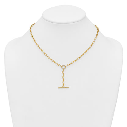Sterling Silver Gold-tone Polished CZ Paperclip Lariat 17 Inch Necklace