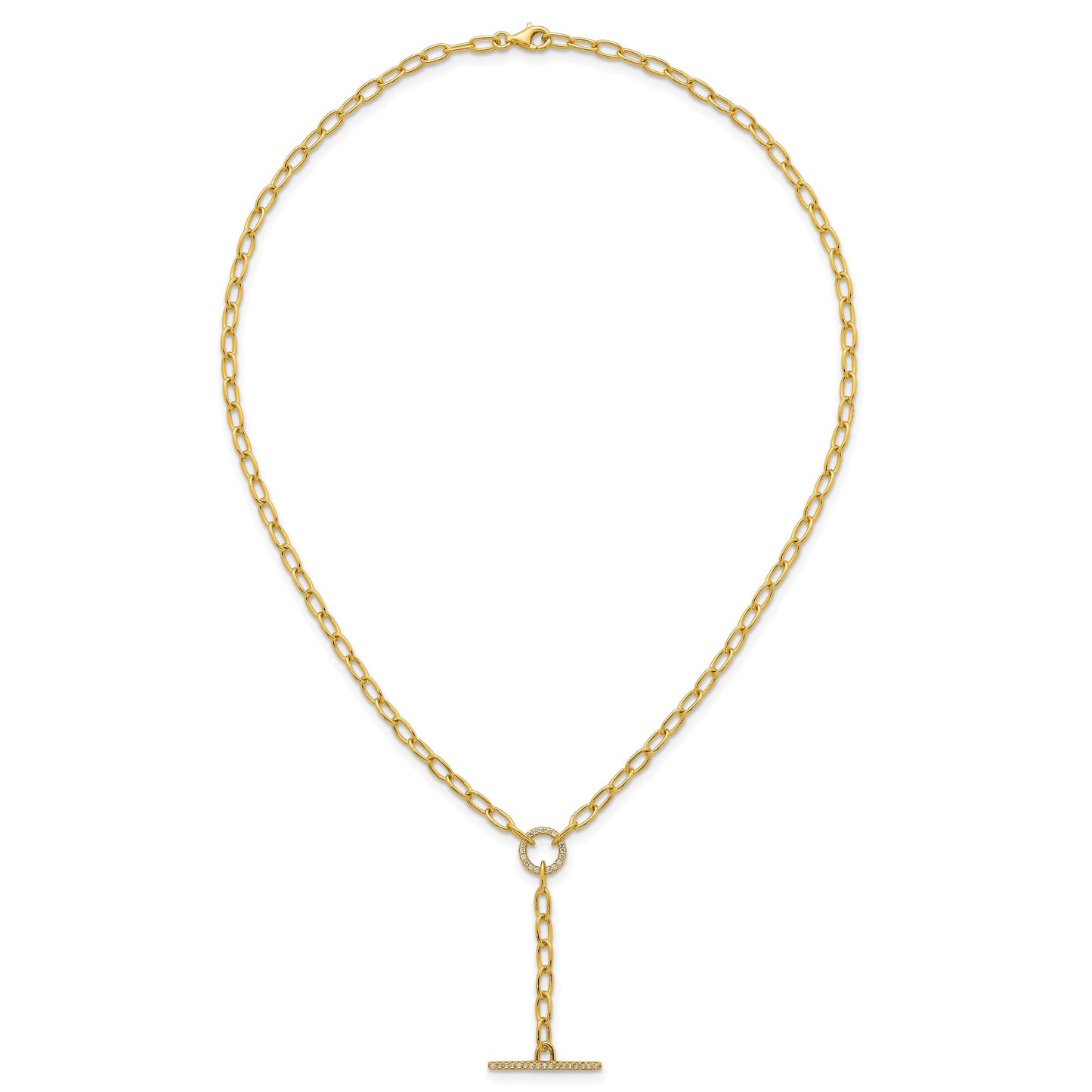 Sterling Silver Gold-tone Polished CZ Paperclip Lariat 17 Inch Necklace