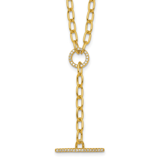 Sterling Silver Gold-tone Polished CZ Paperclip Lariat 17 Inch Necklace
