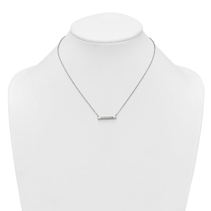Sterling Silver Polished Pave CZ Rounded Bar 16 Inch with 2 Inch Extension Necklace