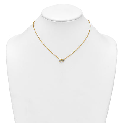 Sterling Silver Gold-tone Polished Heart and Rectangle with Round and Baguette CZ 16 Inch with 2 Inch Extension Necklace