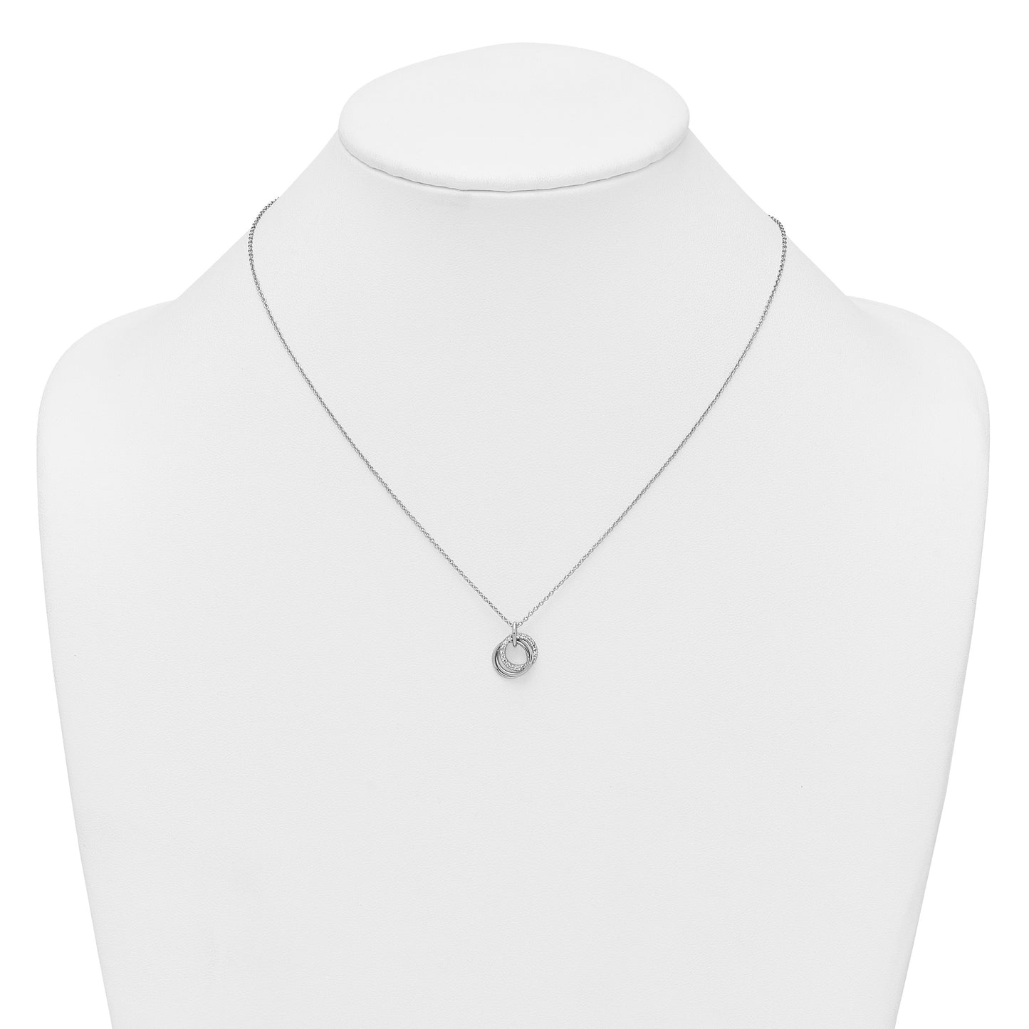 Sterling Silver Rhodium-plated Polished CZ Triple Circle 16.5 inch with 1.25 inch Extender Necklace