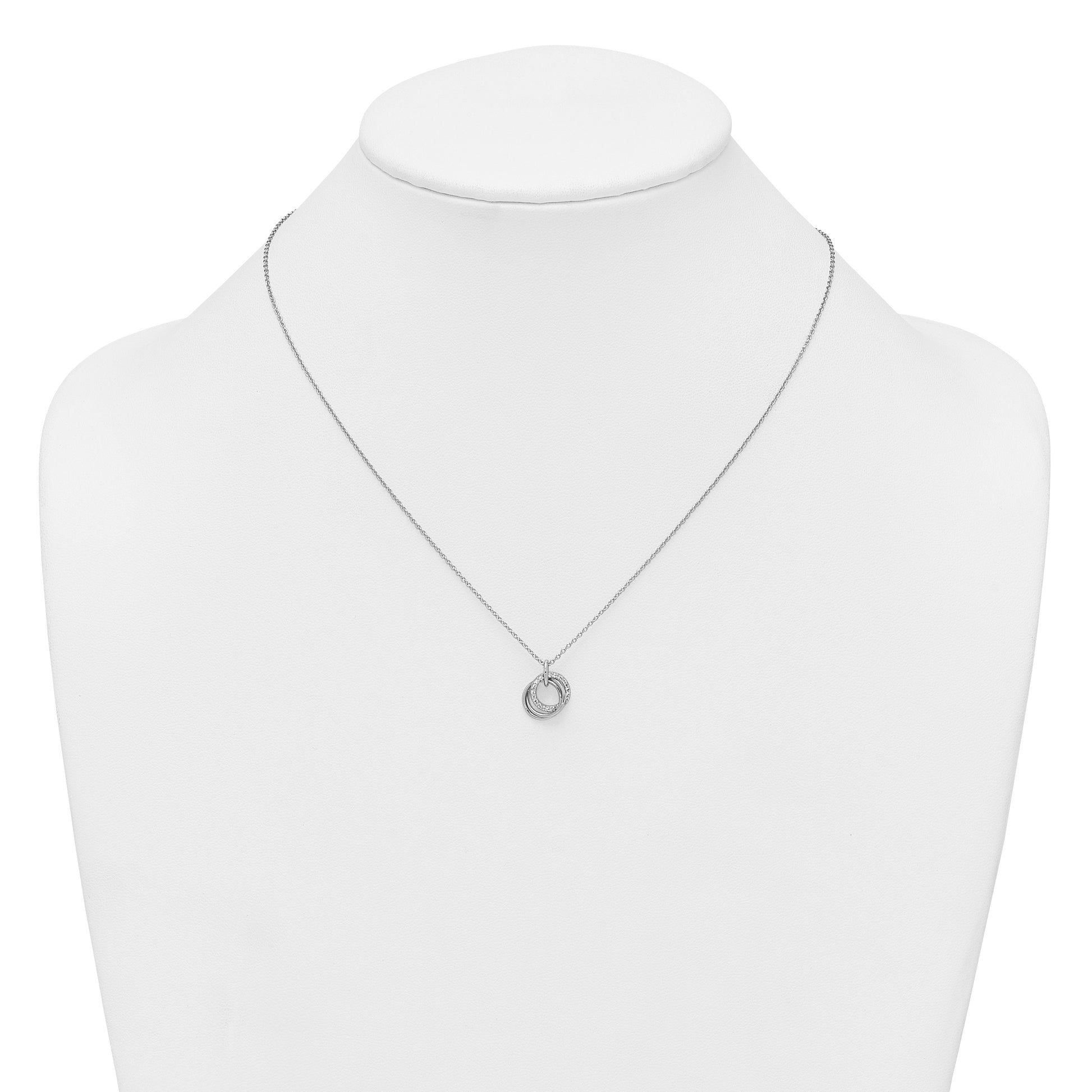 Sterling Silver Rhodium-plated Polished CZ Triple Circle 16.5 inch with 1.25 inch Extender Necklace