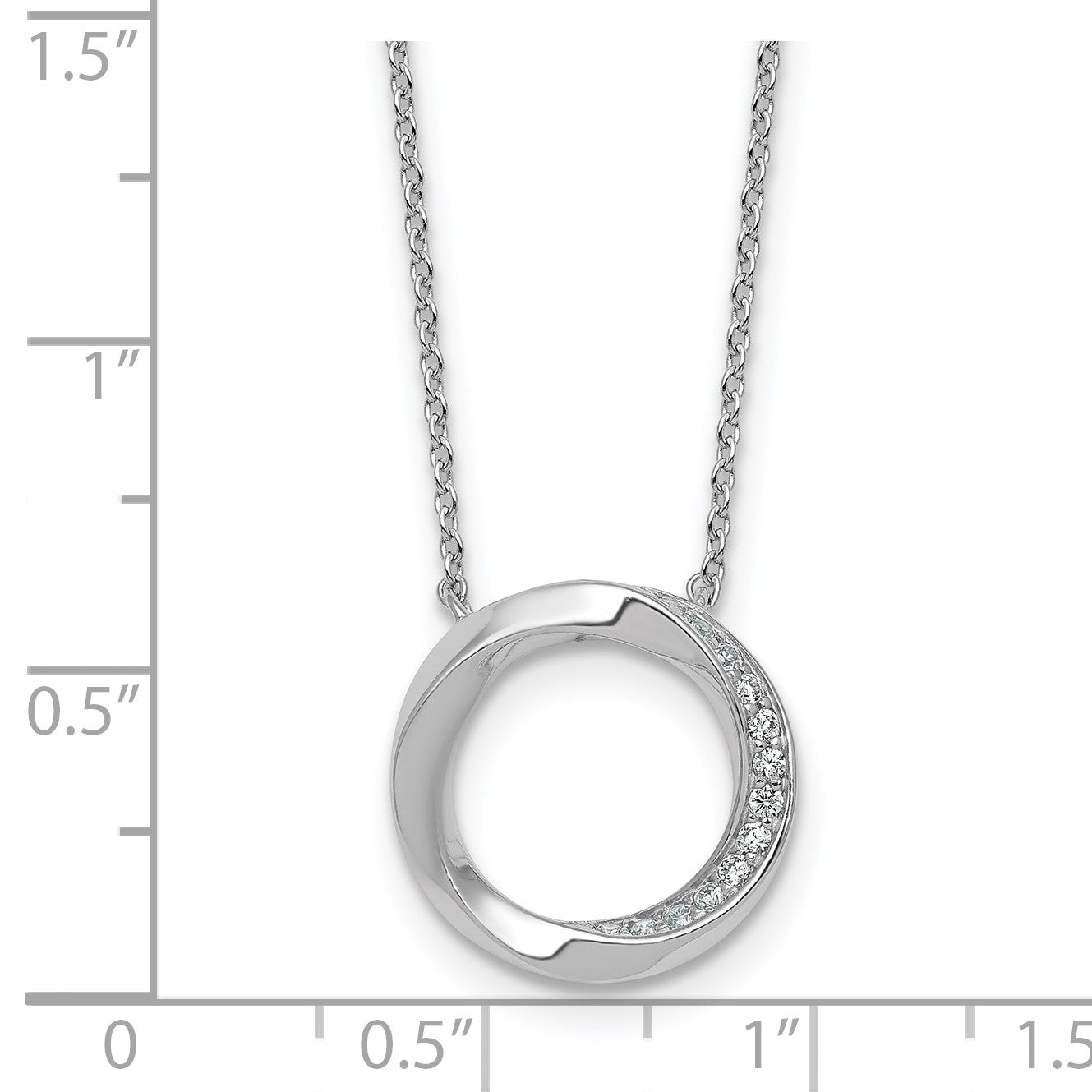 Sterling Silver Rhodium-plated Polished Twisted CZ Circle 17.75 inch Necklace