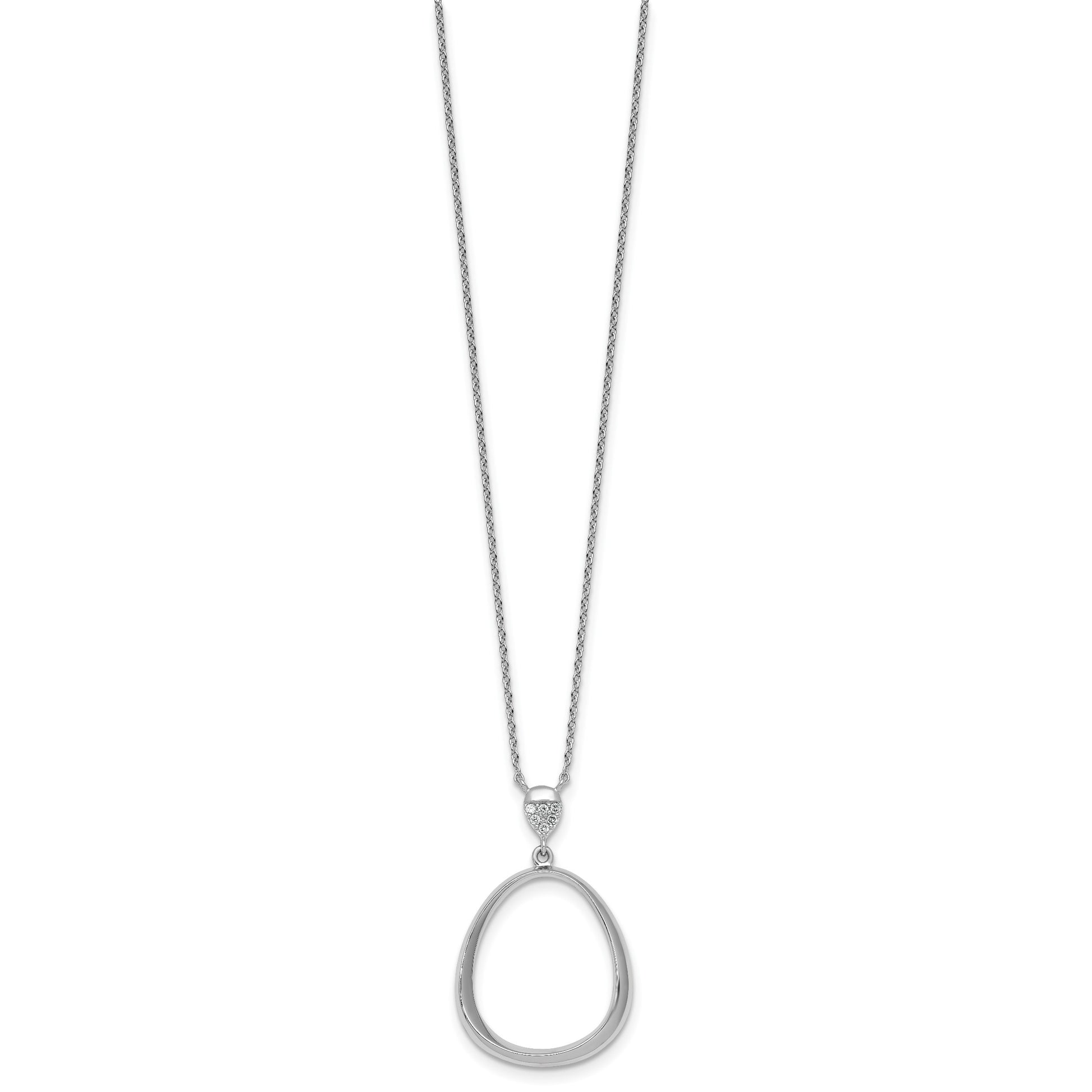 Sterling Silver Rhodium-plated Polished CZ Rounded Teardrop 17.5 Inch Necklace