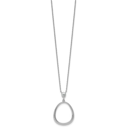 Sterling Silver Rhodium-plated Polished CZ Rounded Teardrop 17.5 Inch Necklace