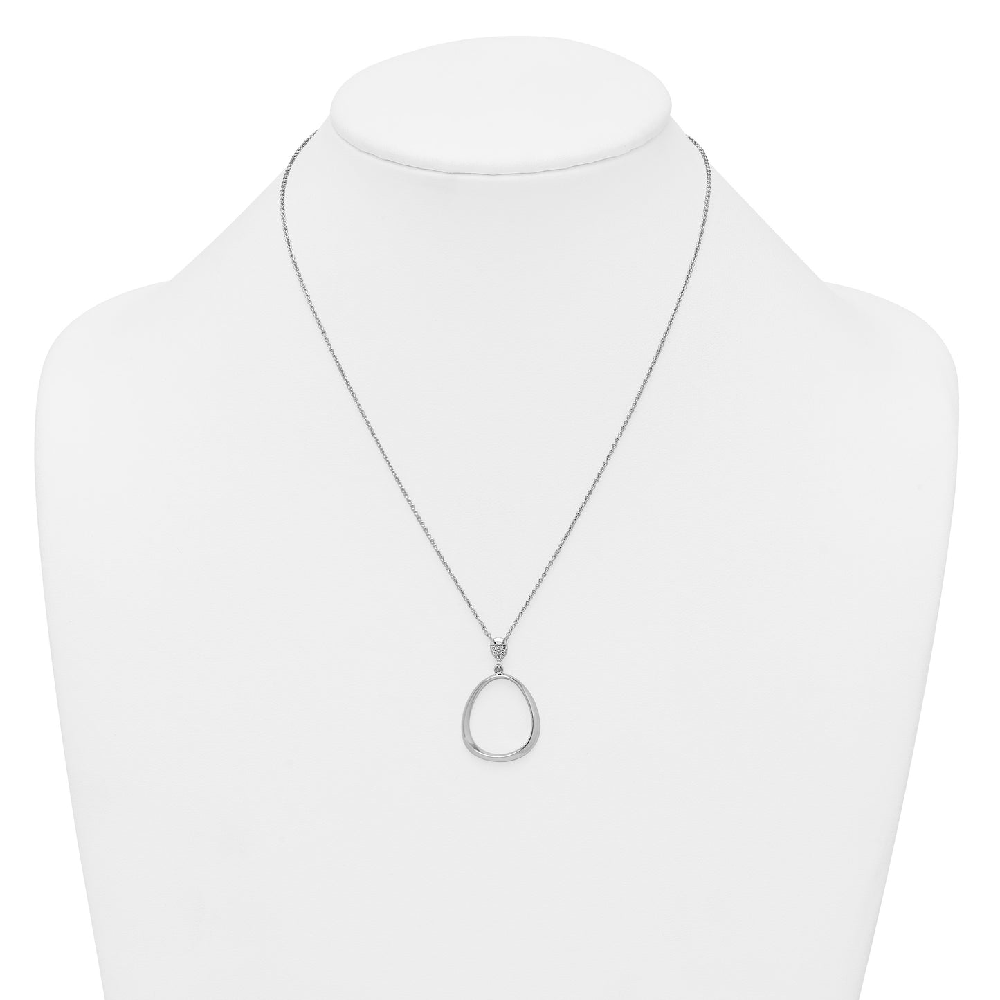 Sterling Silver Rhodium-plated Polished CZ Rounded Teardrop 17.5 Inch Necklace