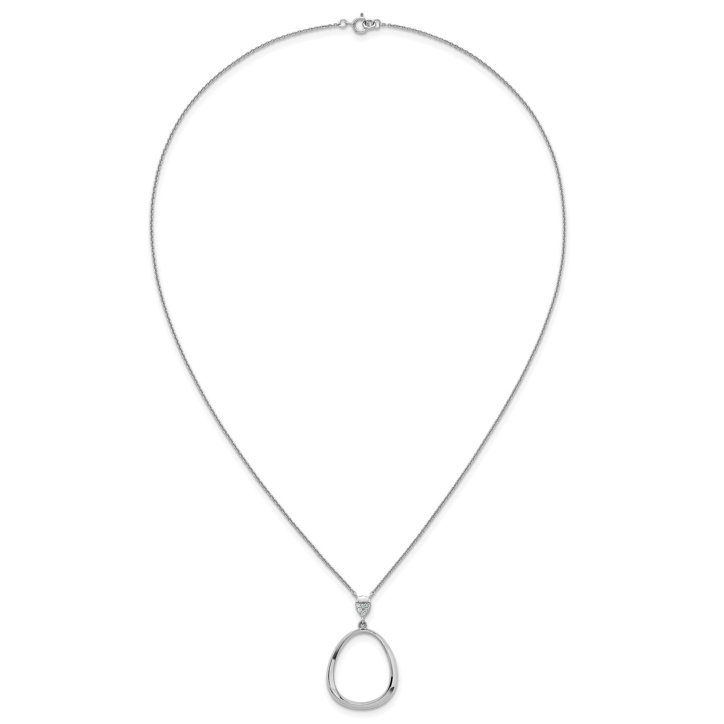 Sterling Silver Rhodium-plated Polished CZ Rounded Teardrop 17.5 Inch Necklace