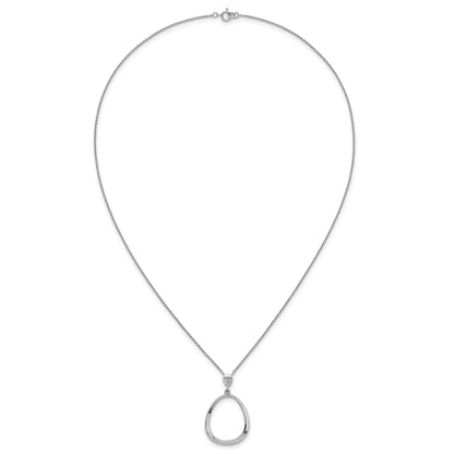 Sterling Silver Rhodium-plated Polished CZ Rounded Teardrop 17.5 Inch Necklace