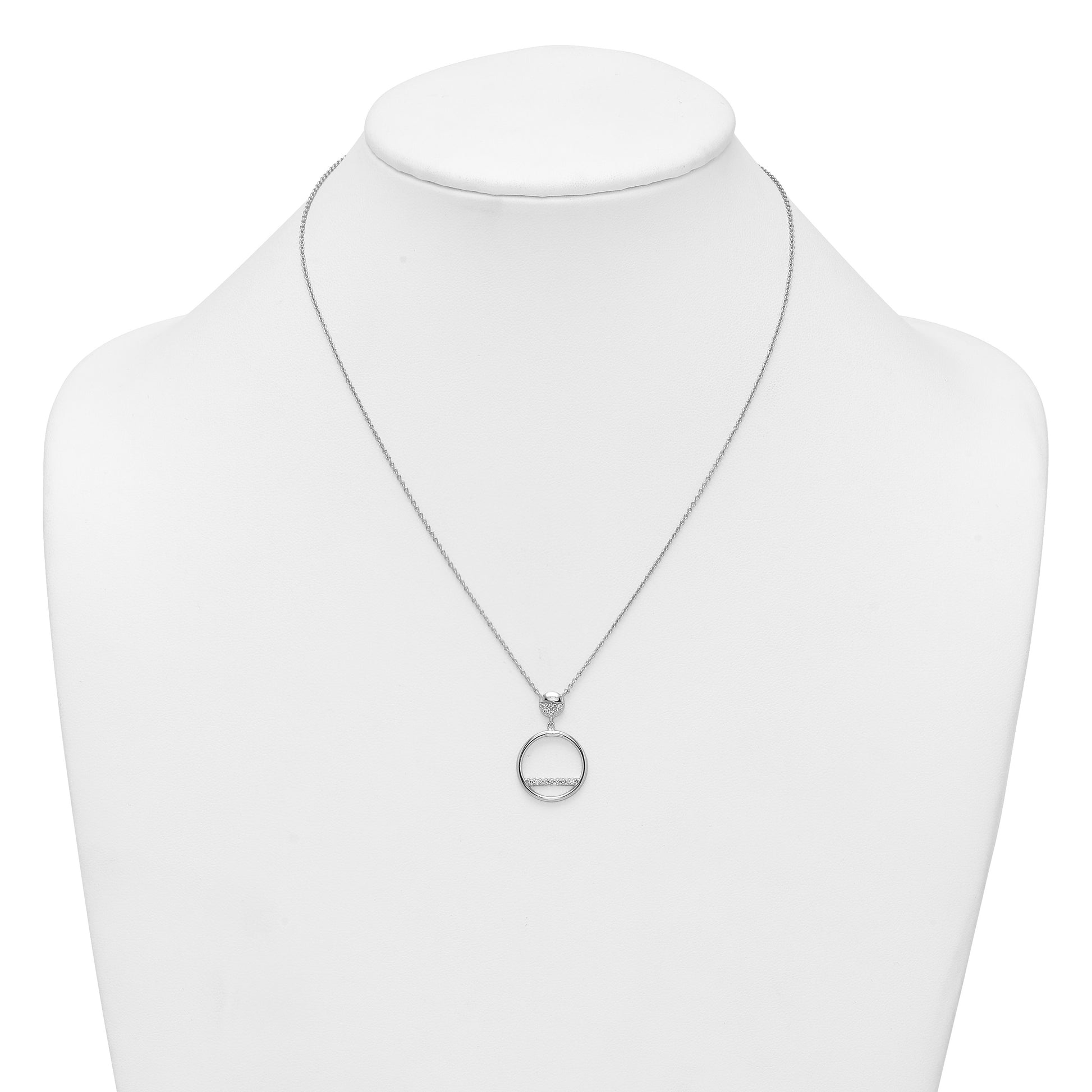 Sterling Silver Rhodium-plated Polished CZ Divided Circle 17.75 inch Necklace