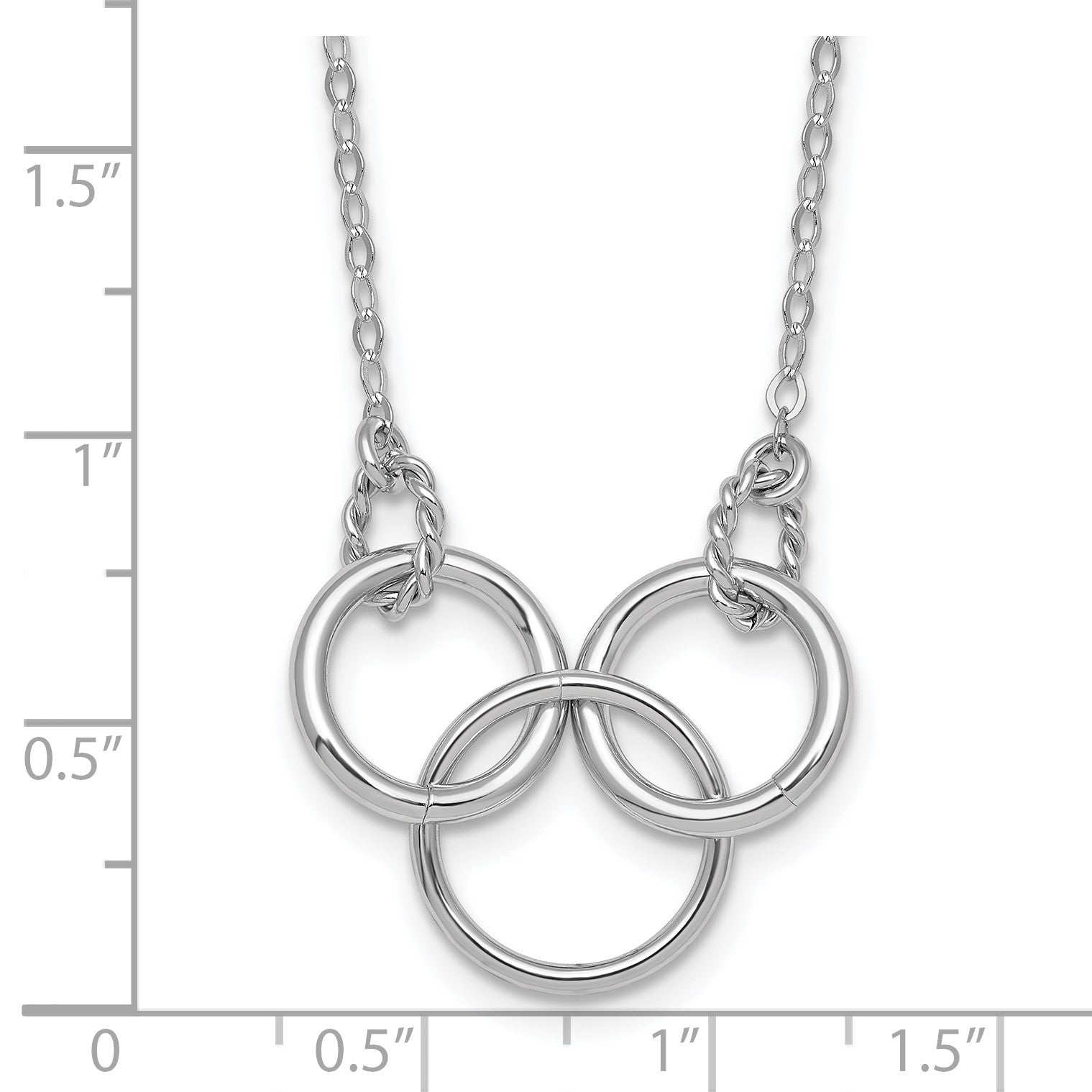 Sterling Silver Rhodium-plated Polished Twisted Ovals and 3 Circles 18.5 inch with 2 inch Extender Necklace