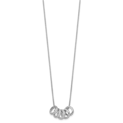 Sterling Silver Rhodium-plated Five Moveable CZ Rings 18 inch with 2 inch Extension Necklace