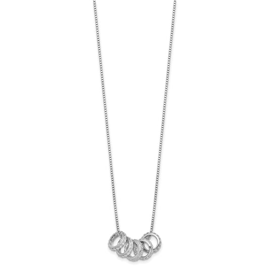 Sterling Silver Rhodium-plated Five Moveable CZ Rings 18 inch with 2 inch Extension Necklace