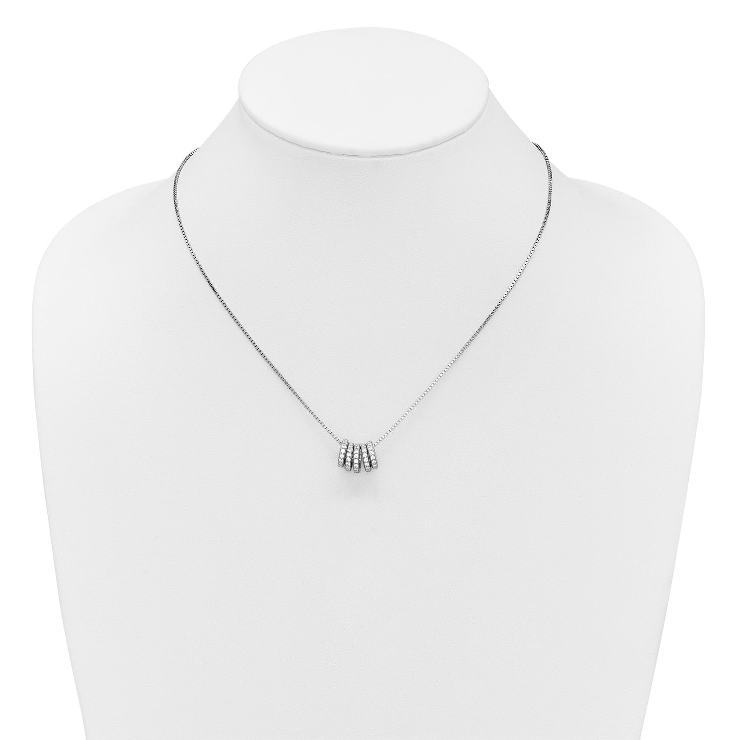 Sterling Silver Rhodium-plated Five Moveable CZ Rings 18 inch with 2 inch Extension Necklace