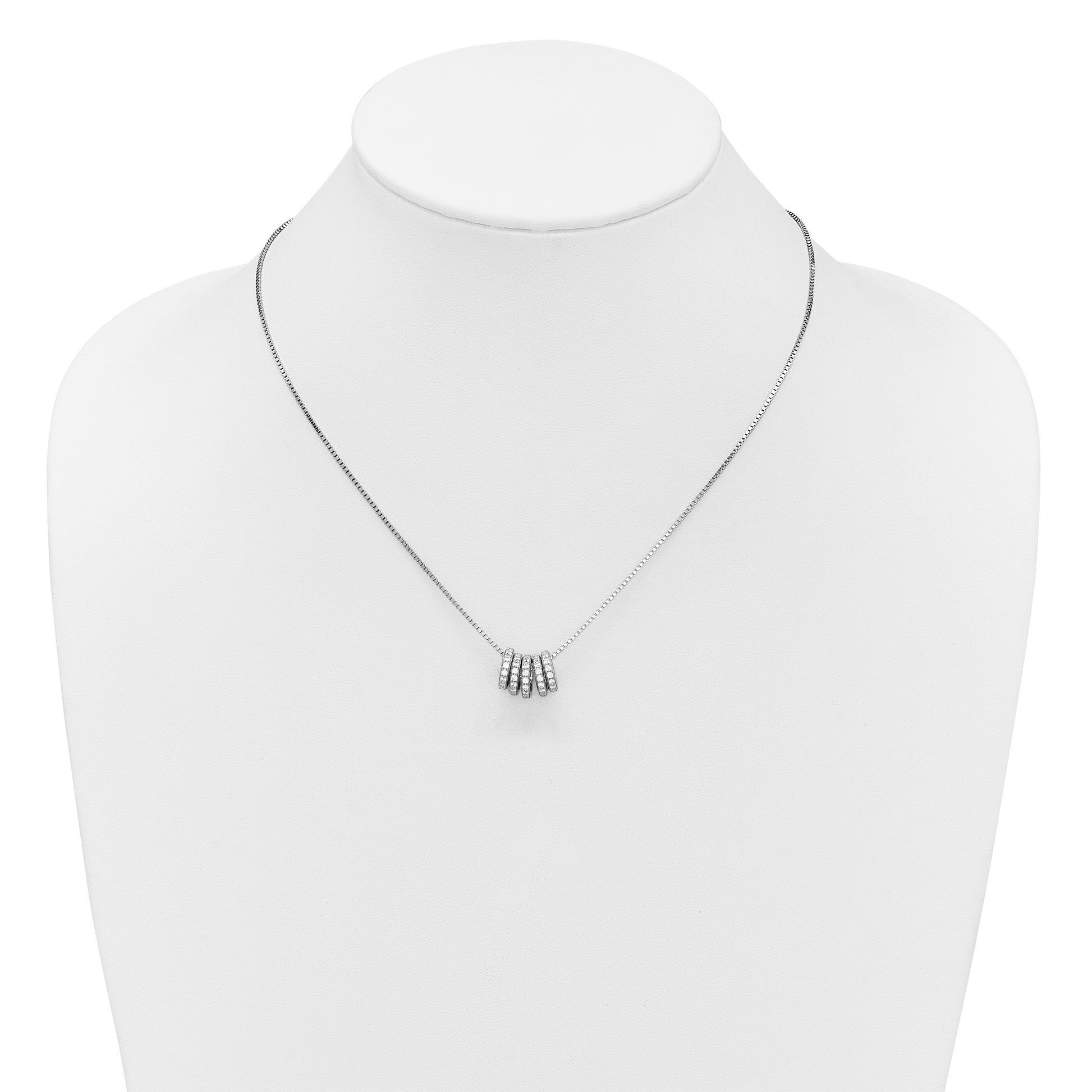 Sterling Silver Rhodium-plated Five Moveable CZ Rings 18 inch with 2 inch Extension Necklace