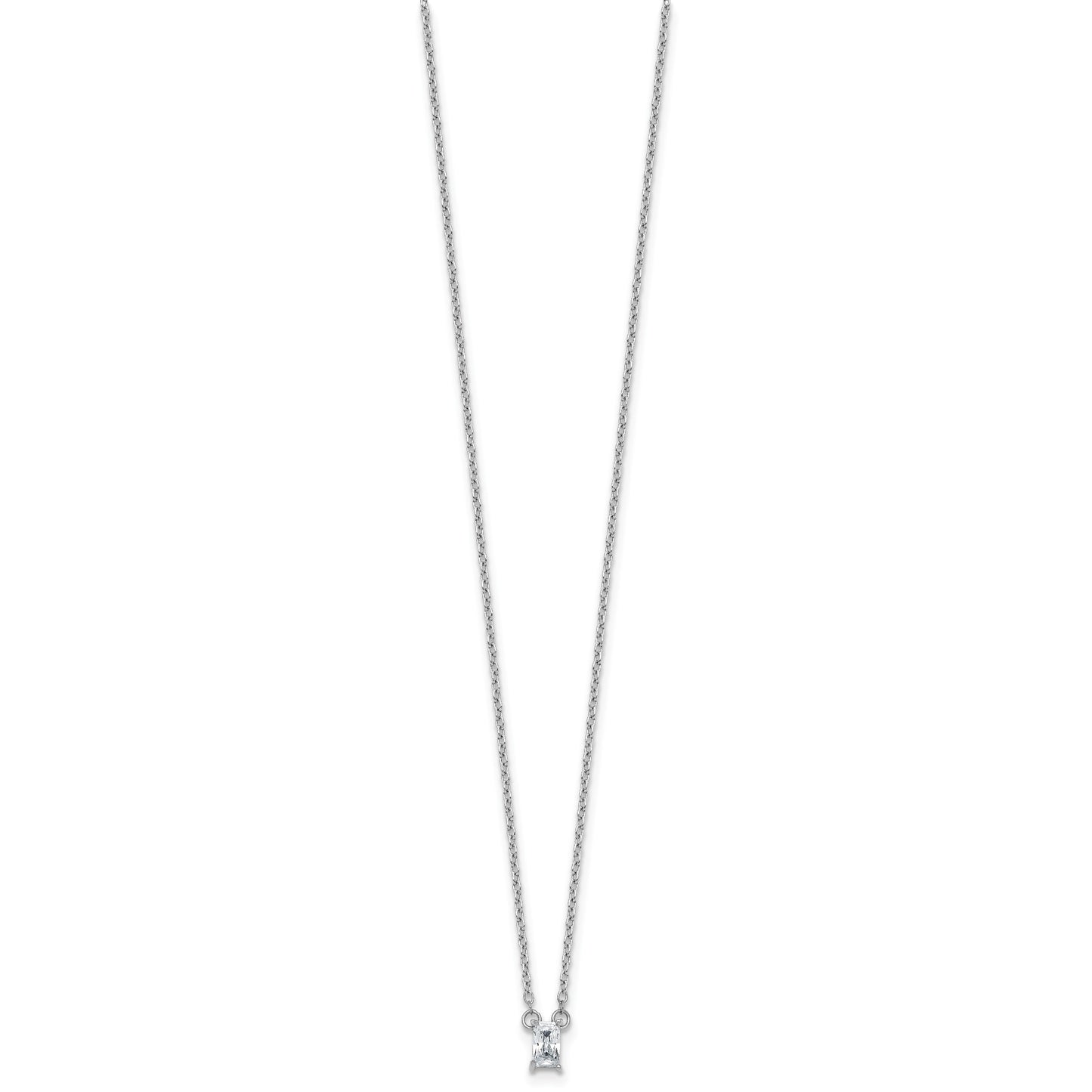 Sterling Silver Rhodium-plated Polished Emerald-cut CZ 16 Inch with 1.75 Inch Extension Necklace