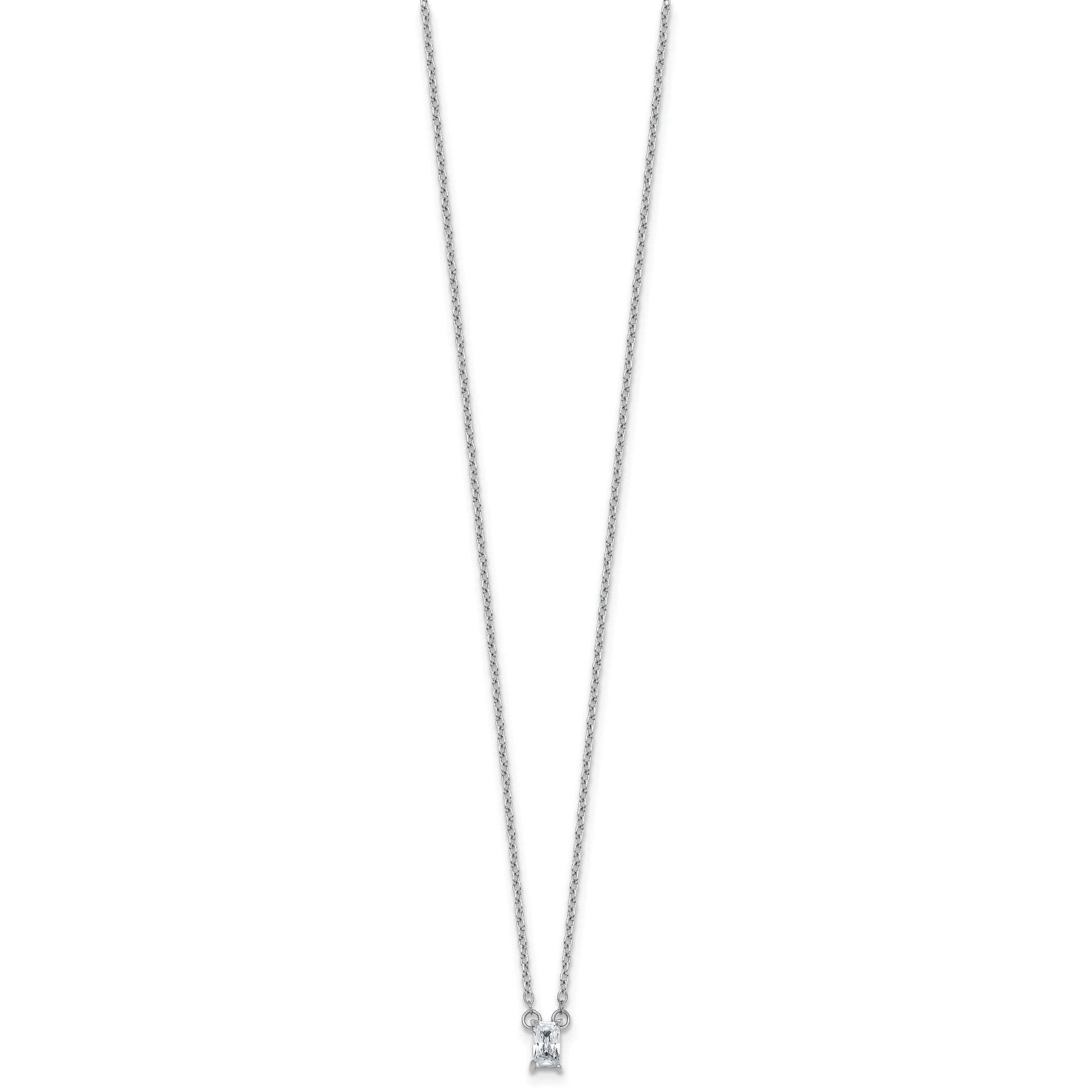 Sterling Silver Rhodium-plated Polished Emerald-cut CZ 16 Inch with 1.75 Inch Extension Necklace