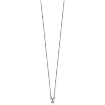 Sterling Silver Rhodium-plated Polished Emerald-cut CZ 16 Inch with 1.75 Inch Extension Necklace