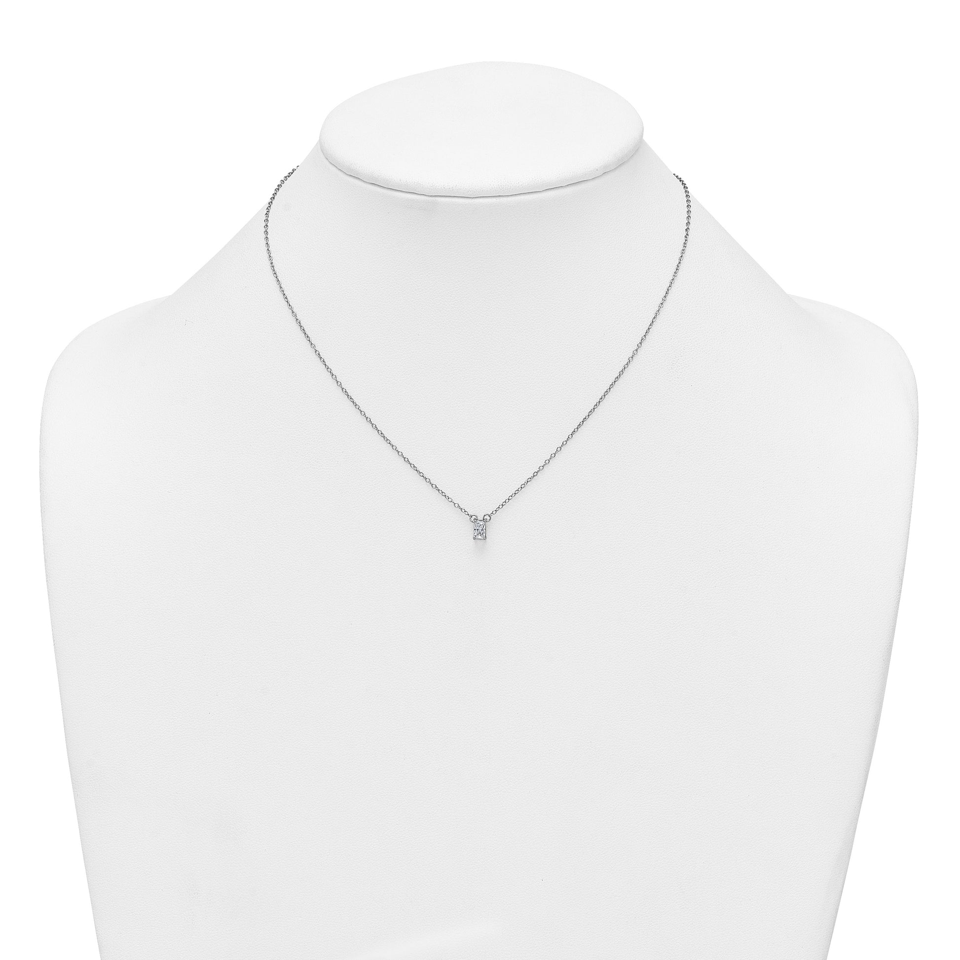 Sterling Silver Rhodium-plated Polished Emerald-cut CZ 16 Inch with 1.75 Inch Extension Necklace