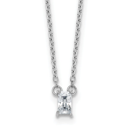 Sterling Silver Rhodium-plated Polished Emerald-cut CZ 16 Inch with 1.75 Inch Extension Necklace