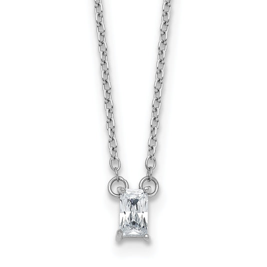 Sterling Silver Rhodium-plated Polished Emerald-cut CZ 16 Inch with 1.75 Inch Extension Necklace