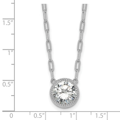 Sterling Silver Rhodium-plated Polished Round CZ with Paperclip Chain 16 inch with 2 inch Extension Necklace