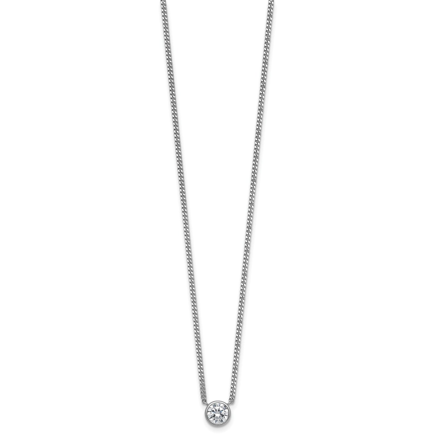 Sterling Silver Rhodium-plated Polished 7.00mm Bezel-set CZ 18 inch Necklace