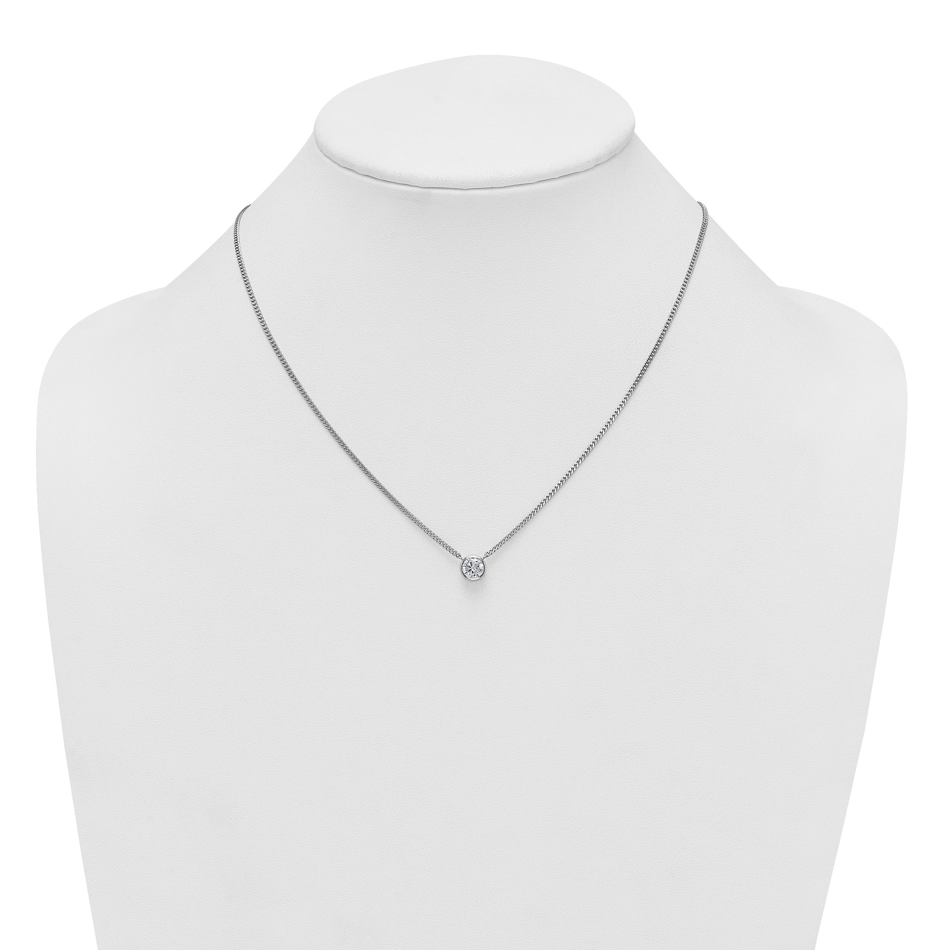 Sterling Silver Rhodium-plated Polished 7.00mm Bezel-set CZ 18 inch Necklace