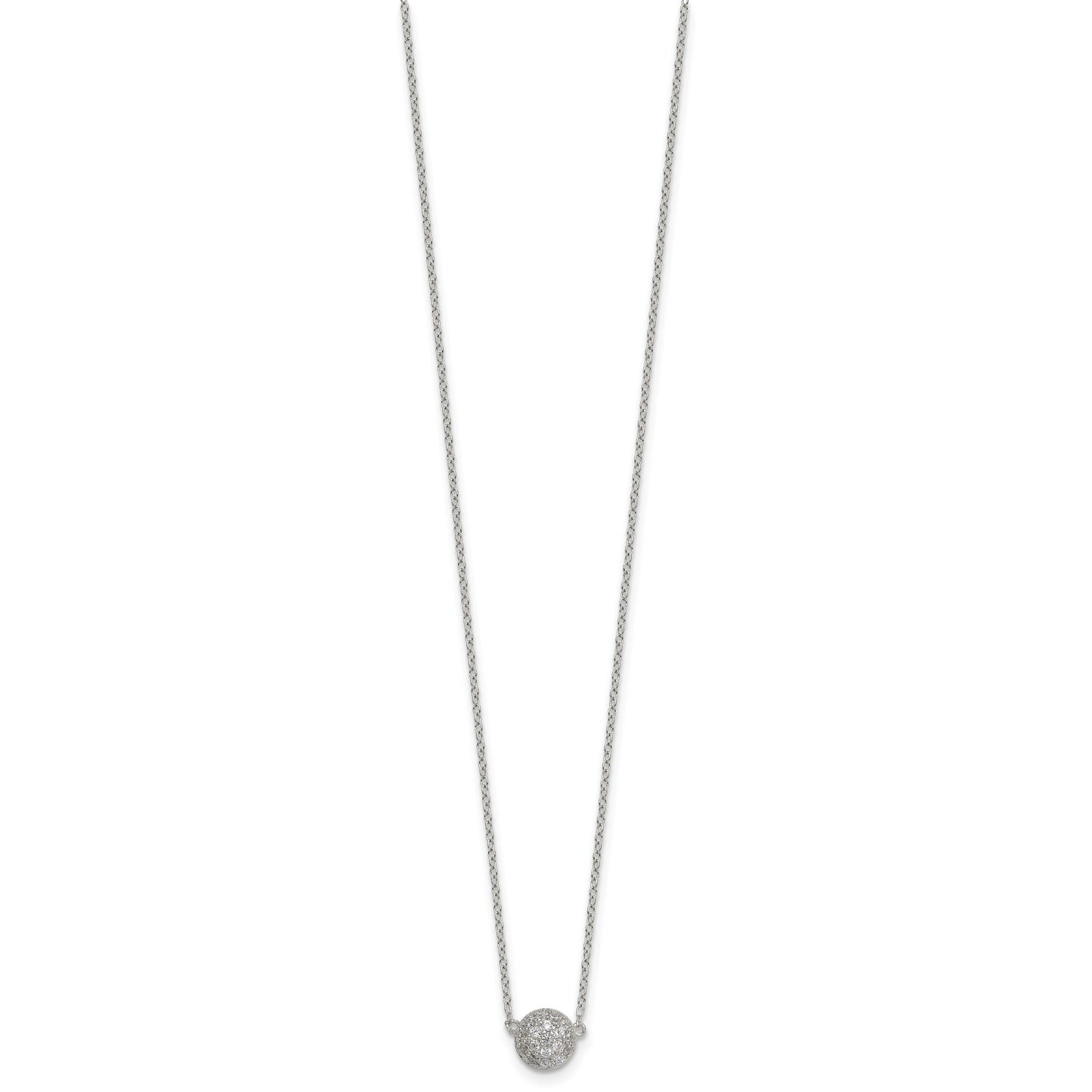 Sterling Silver Polished 7.00mm Pave CZ Circle 16 Inch with 2 Inch Extension Necklace