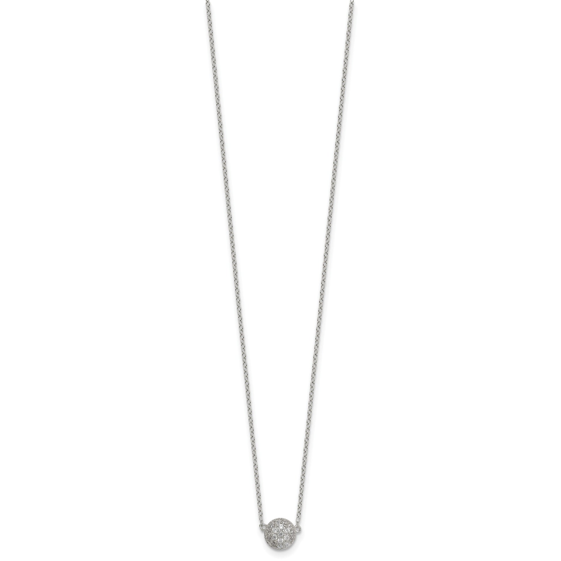 Sterling Silver Polished 7.00mm Pave CZ Circle 16 Inch with 2 Inch Extension Necklace