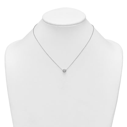 Sterling Silver Polished 7.00mm Pave CZ Circle 16 Inch with 2 Inch Extension Necklace