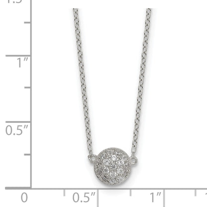 Sterling Silver Polished 7.00mm Pave CZ Circle 16 Inch with 2 Inch Extension Necklace