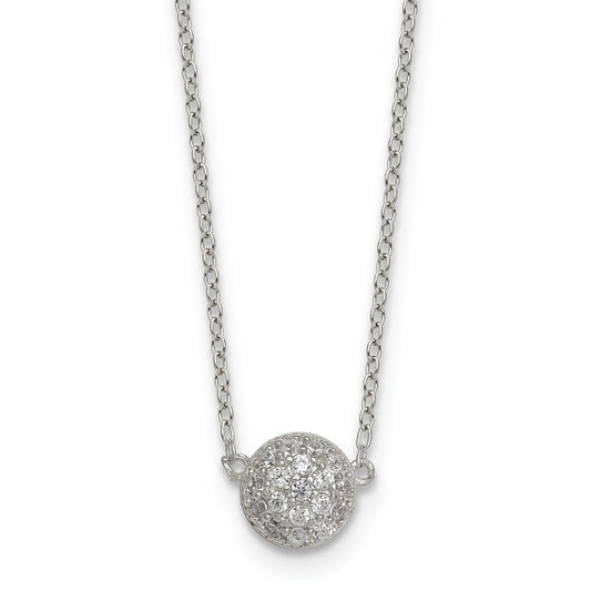 Sterling Silver Polished 7.00mm Pave CZ Circle 16 Inch with 2 Inch Extension Necklace