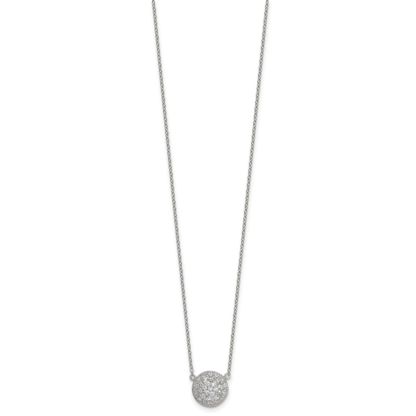 Sterling Silver Polished 11.00mm Pave CZ Circle 16 Inch with 2 Inch Extension Necklace