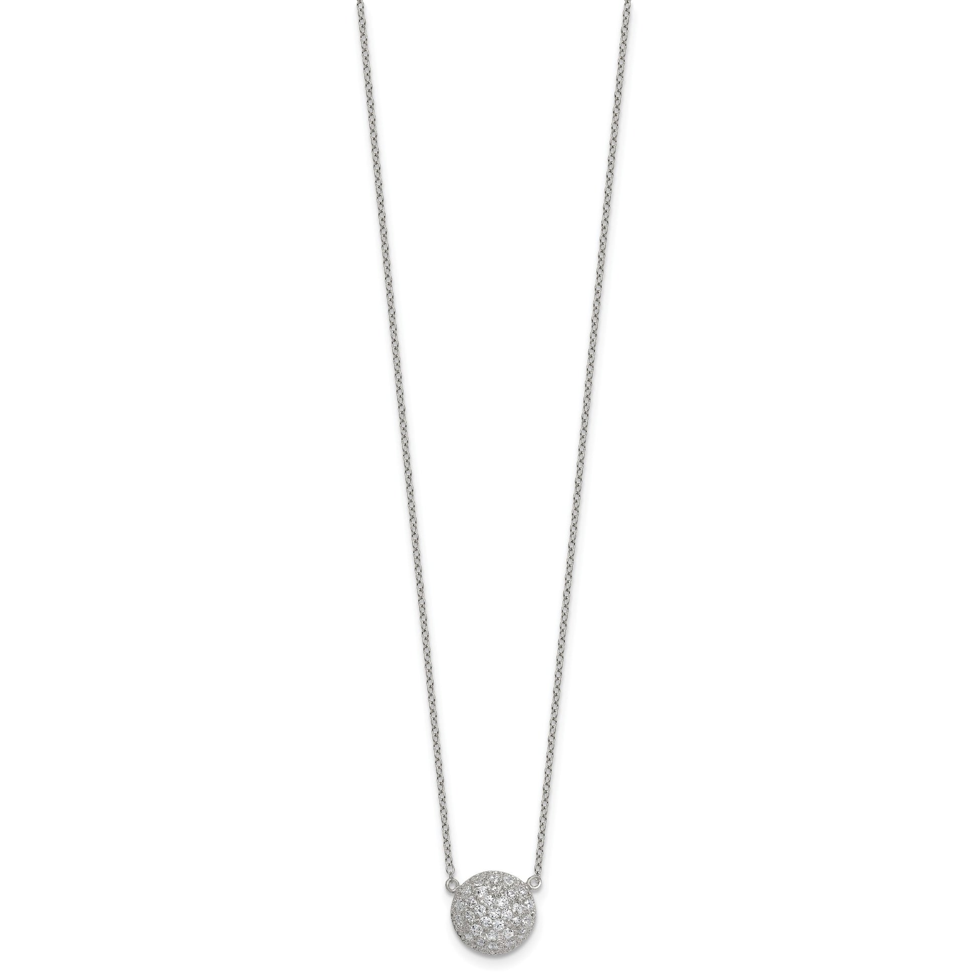 Sterling Silver Polished 11.00mm Pave CZ Circle 16 Inch with 2 Inch Extension Necklace